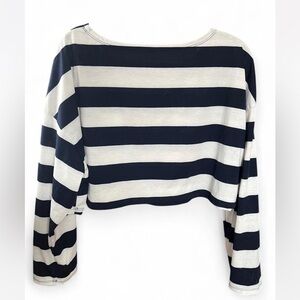 SHEIN Navy and White Striped Long Sleeve Crop Top